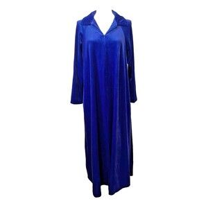 Vintage APPEL Womens Small VELVET Long House Coat Night Gown Robe Royal Blue Zip